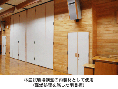 林産試験場講堂の内装材羽目板