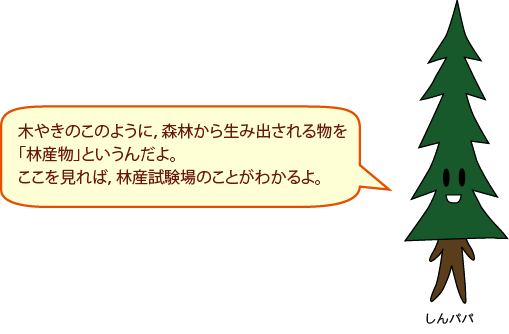 木材やきのこのように，森林から生み出される物を「林産物」というんだよ。ここを見れば，林産試験場のことがわかるよ。