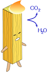 燃えている製材君から、CO2とH2Oが出ている