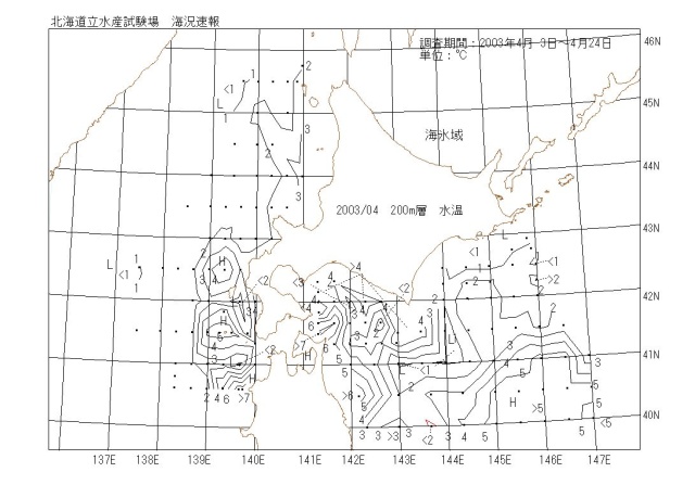 200メートル層水温の図