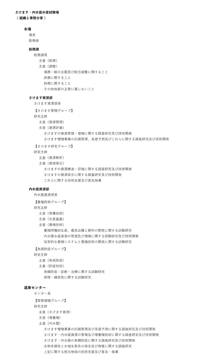 さけます・内水面水産試験場事務分掌