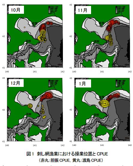 図1 刺し網漁業における操業位置とCPUE