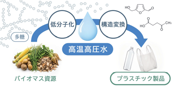 高温高圧水による糖由来プラスチック原料の製造法開発